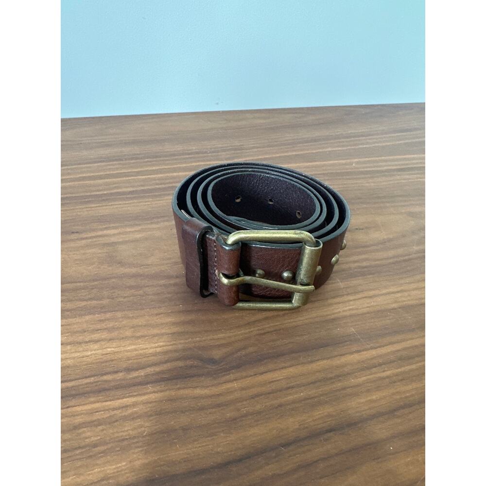Max Mara Weekend Brown Leather Belt With Gold Studs And Buckle Size L